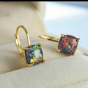 Gold sterling black opal earrings